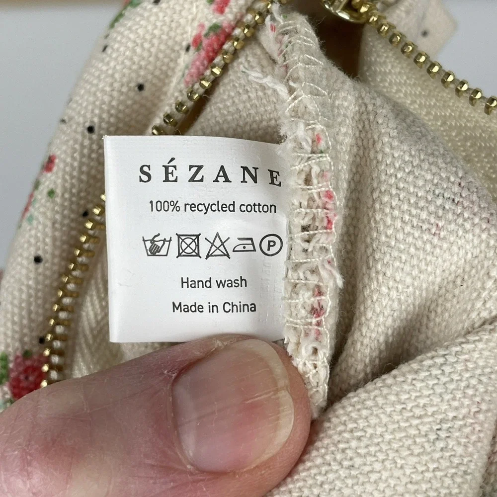Sezane Pink‎ Floral Ruffle Trim Small Cosmetic Makeup Bag Victorian Cottagecore